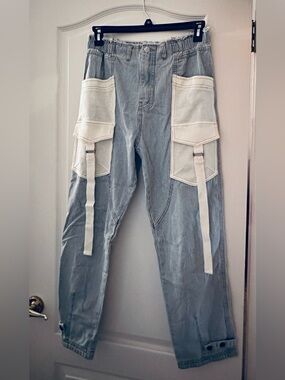 POL Blue and Cream Women Jeans